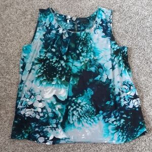 Worthington Floral Sleeveless Blouse - Teal and White
